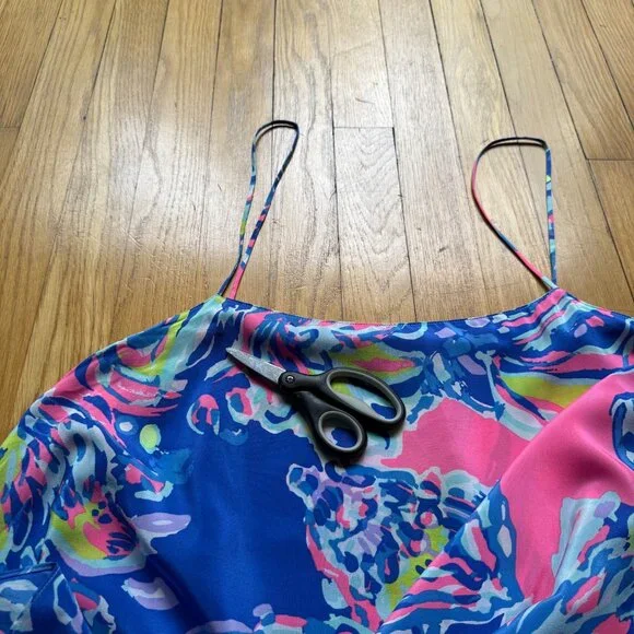 Lilly Pulitzer Size L NEW Blue Pink Kimi Silk Sleeveless Asymmetrical Hem Dress - Picture 14 of 15
